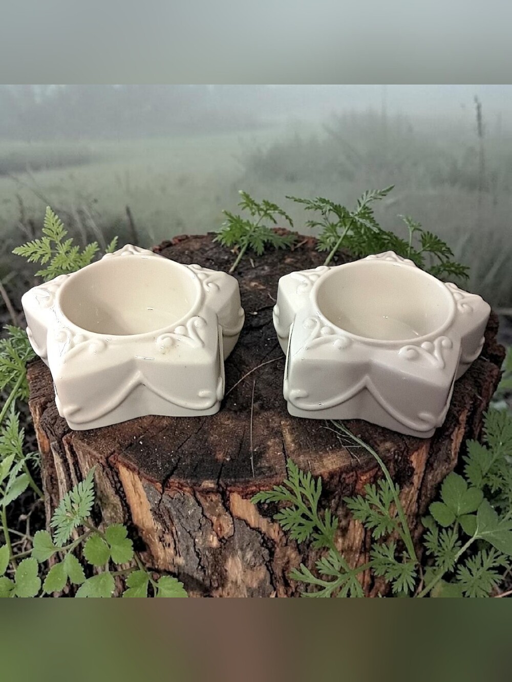 2 Lenox Yuletide Glowlite Candle Holders Votive Tea Light Porcelain Star Shaped‎